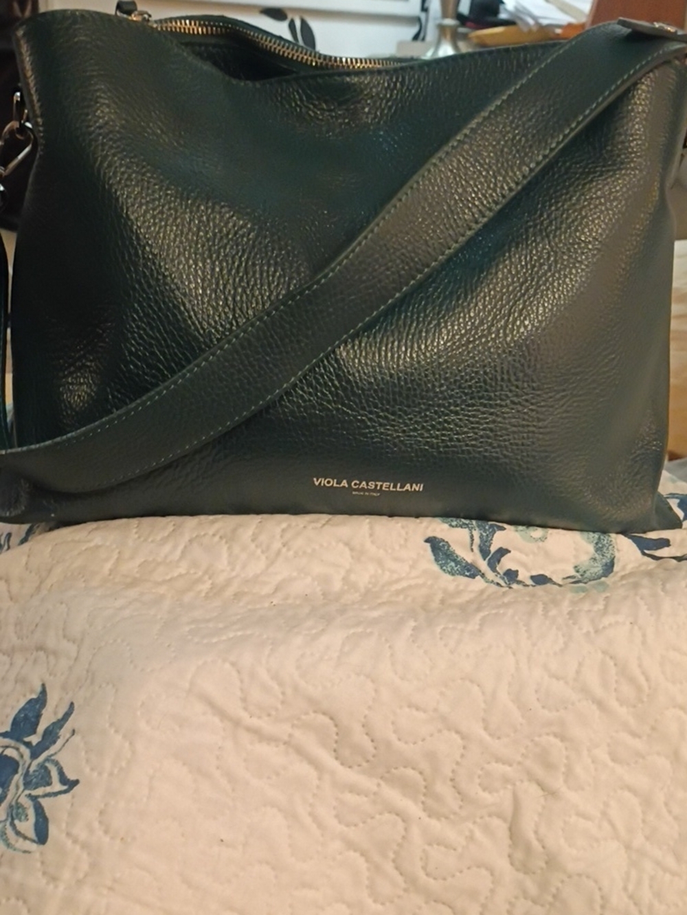 Viola Castellani Navy/Teal Leather Tote Bag